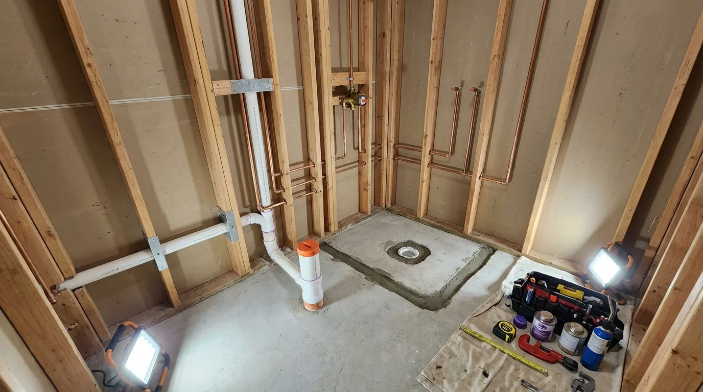 Bathroom rough-in plumbing during remodel by Johns Plumbing LLC in Arnold