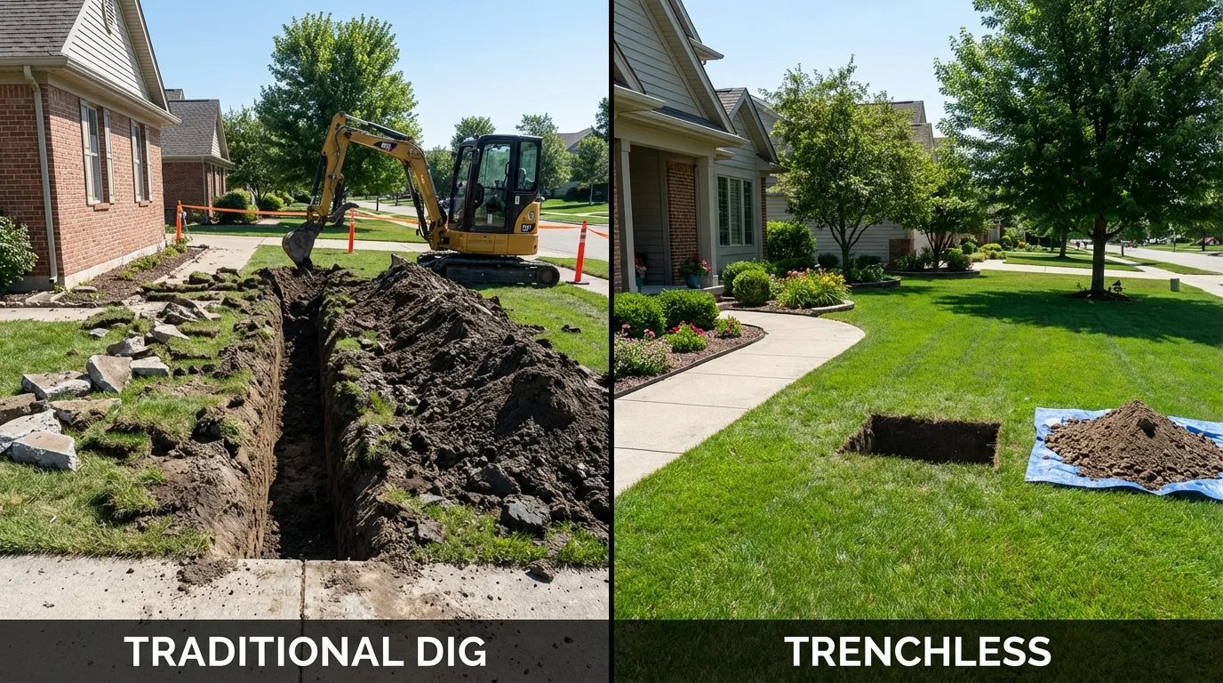 Trenchless sewer repair with minimal yard damage versus traditional excavation in Arnold, CA